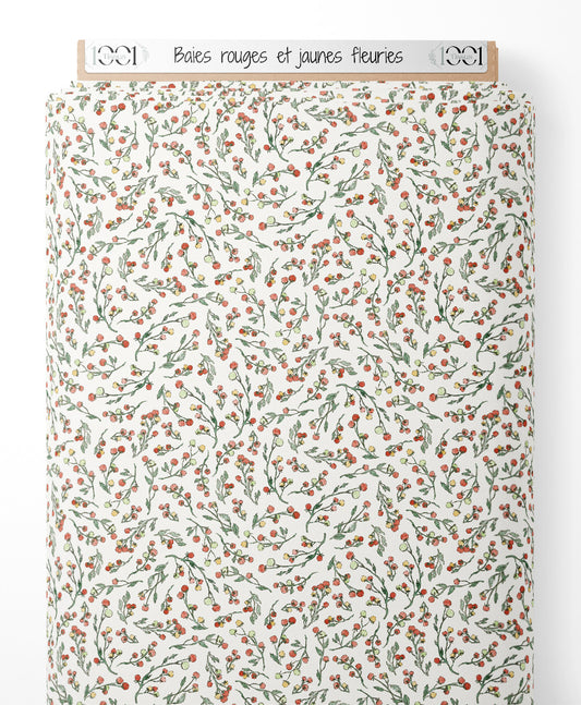 Tissu - Baies rouges et jaunes fleuries