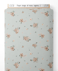 Tissu - Fleurs beige et roses légères 2