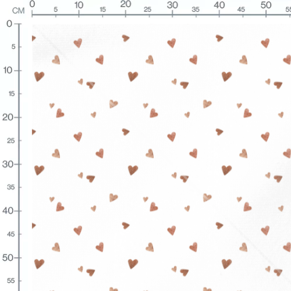 Tissu - Cœurs marron clair espacés