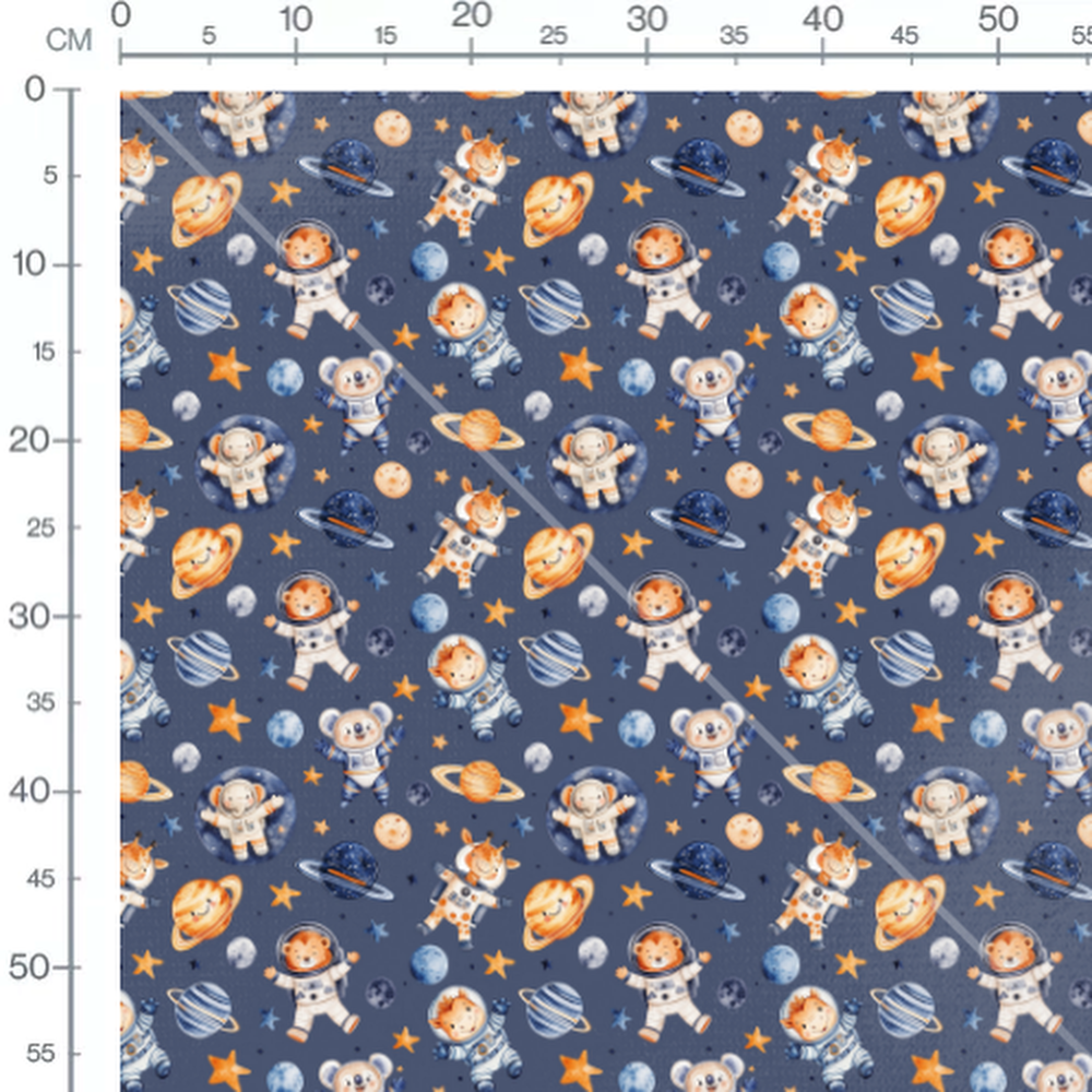 Tissu - Astronautes sur fond bleu