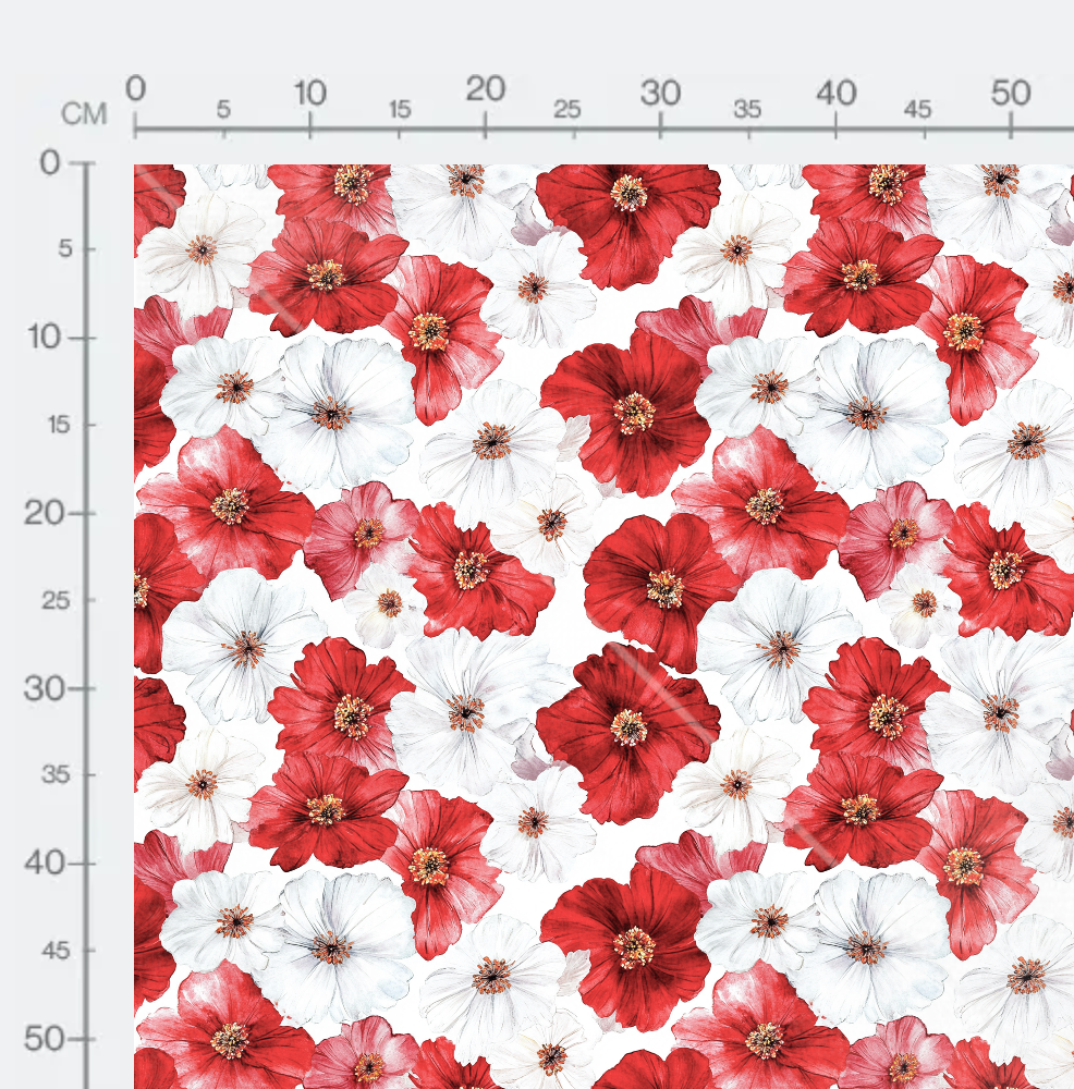 Tissu - Flowers red white