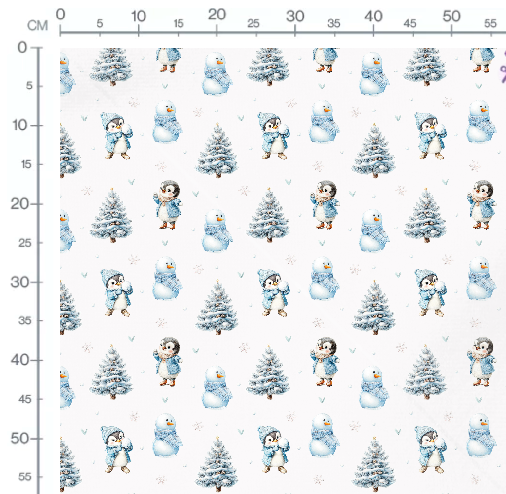 Tissu - Pingouin neige