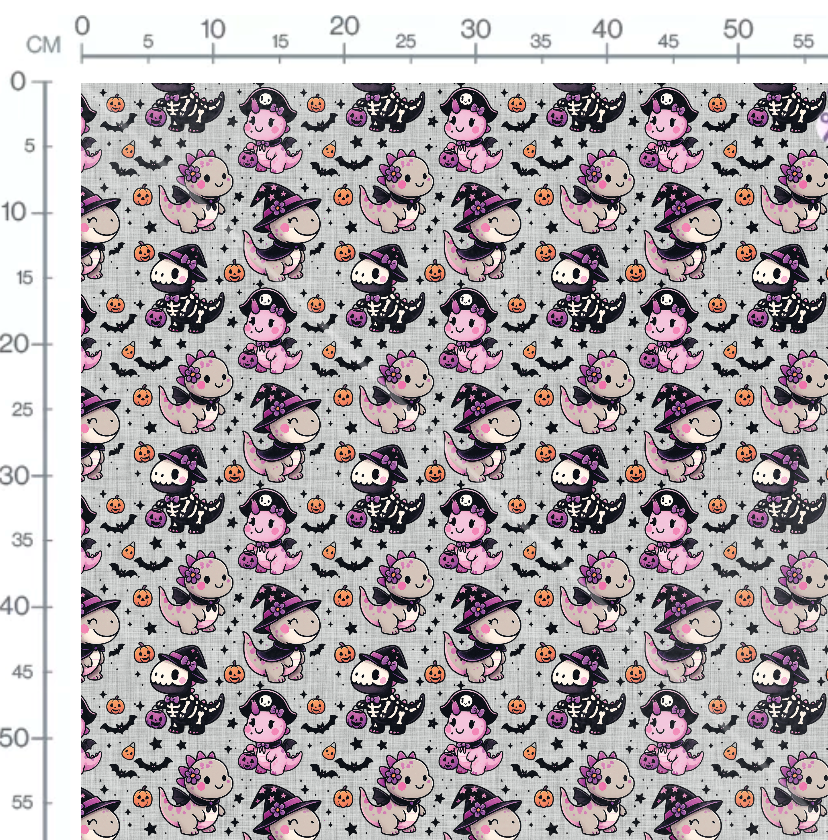 Tissu - Dinosaures halloween rose