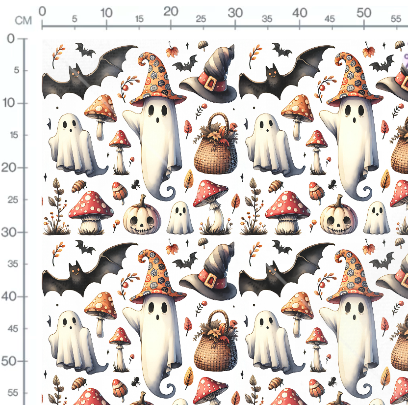 Tissu - Fantômes et champignons halloween