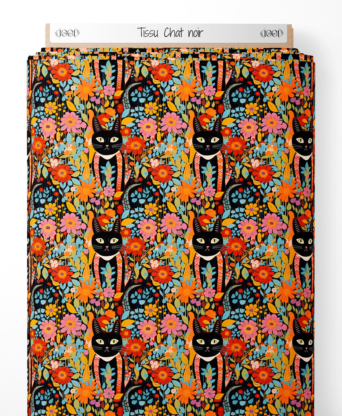 Tissu - chats noir