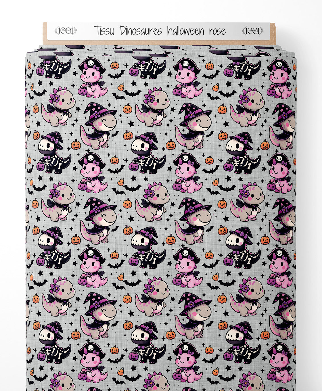 Tissu - Dinosaures halloween rose