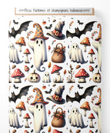 Tissu - Fantômes et champignons halloween