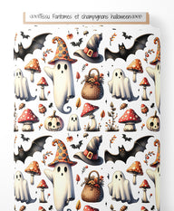 Tissu - Fantômes et champignons halloween