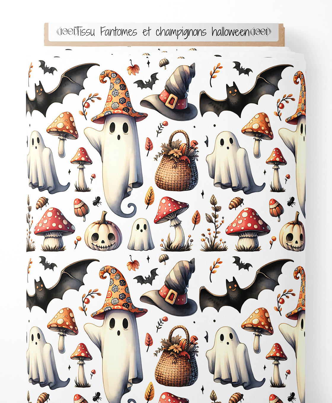 Tissu - Fantômes et champignons halloween