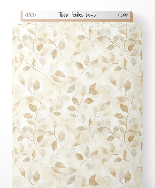 Tissu - feuilles beiges