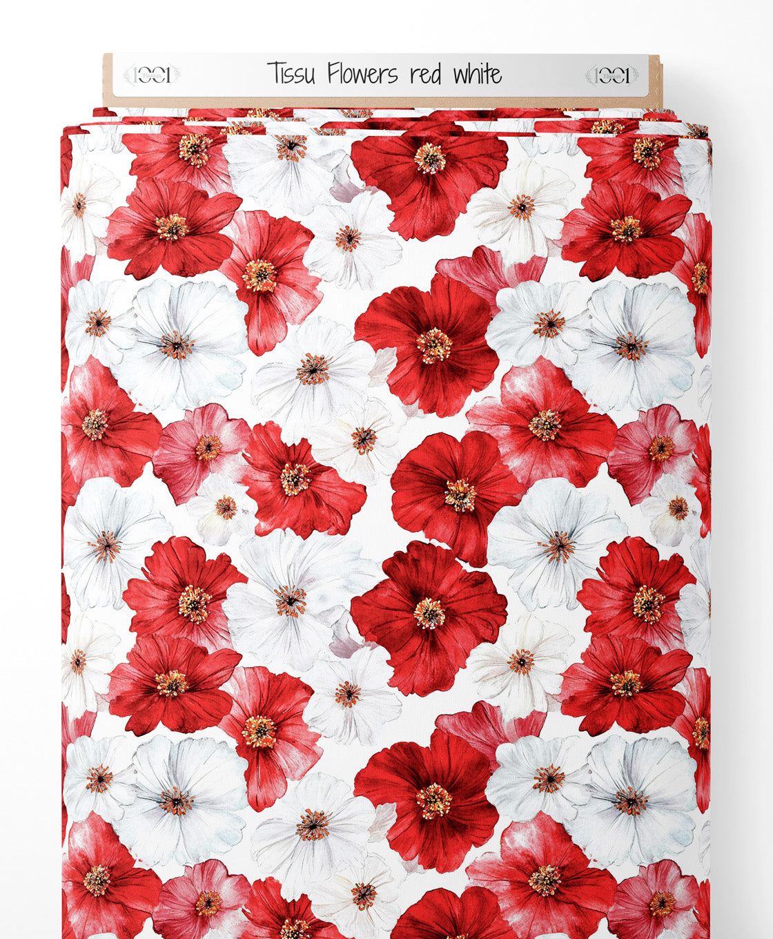 Tissu - Flowers red white