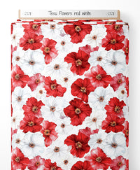 Tissu - Flowers red white