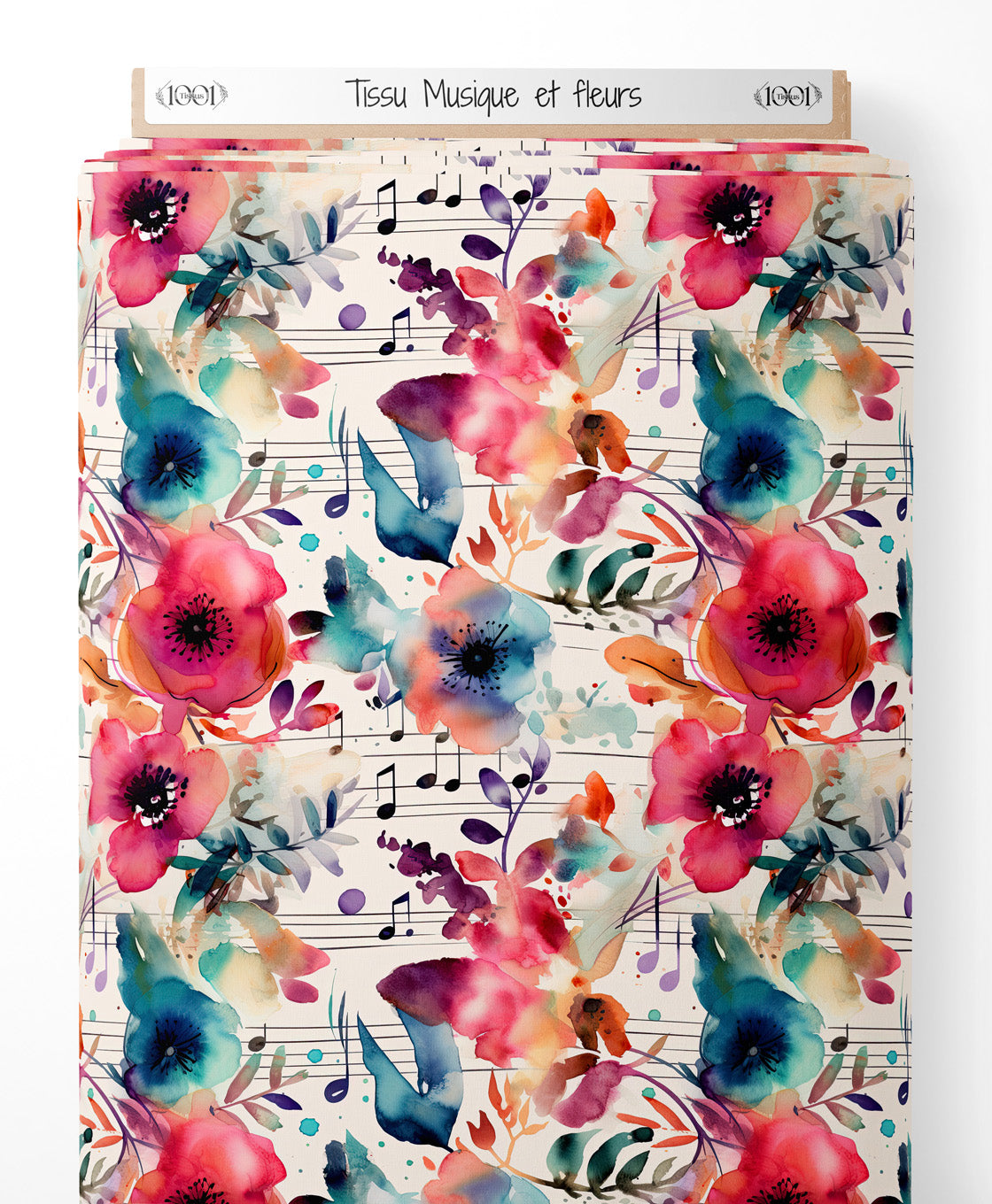 Tissu - Musique et fleurs
