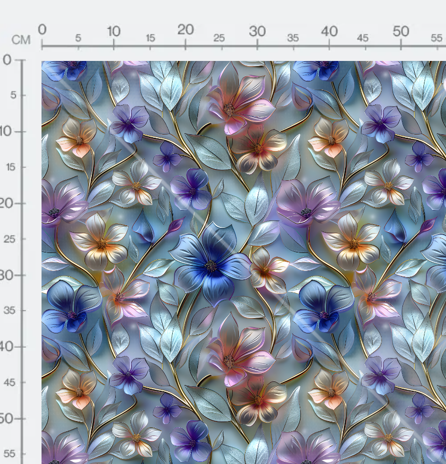 Tissu - 3D Fleurs liseré or