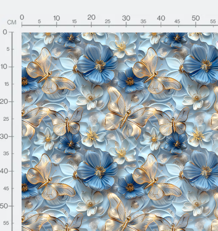 Tissu - 3D Papillon bleu or