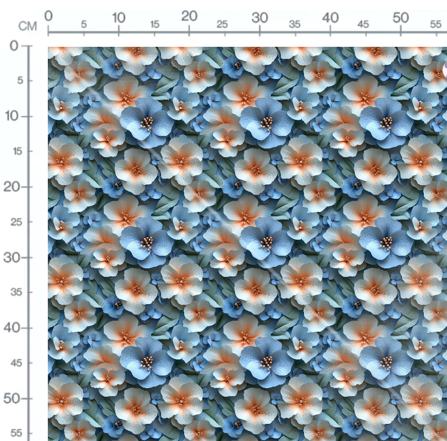 Tissu - 3D fleurs bleues