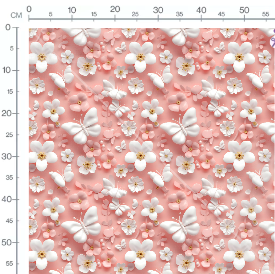 Tissu - 3D fleurs rose 2