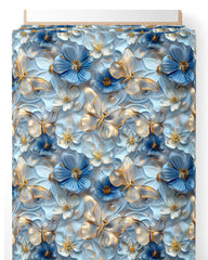 Tissu - 3D Papillon bleu or