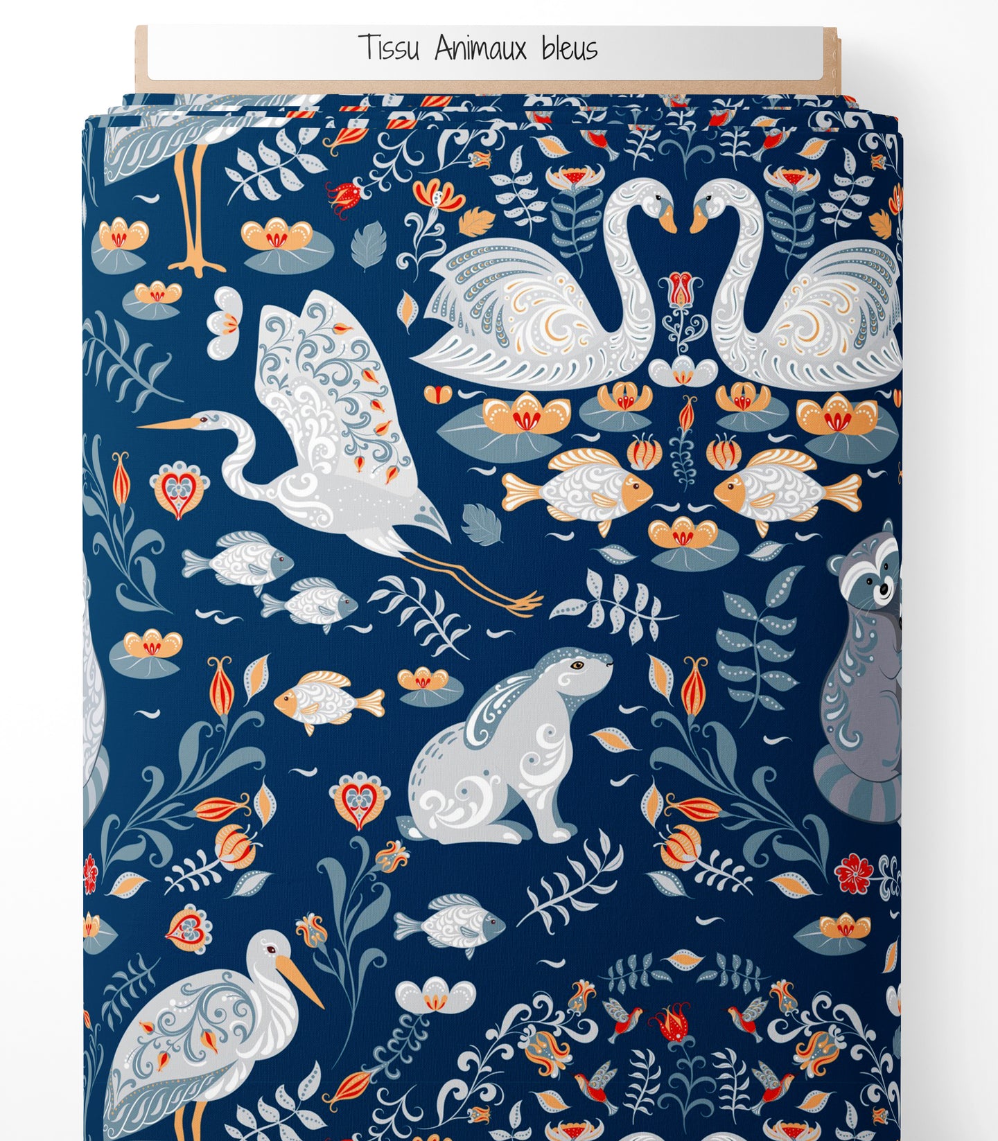 Tissu - Animaux bleus