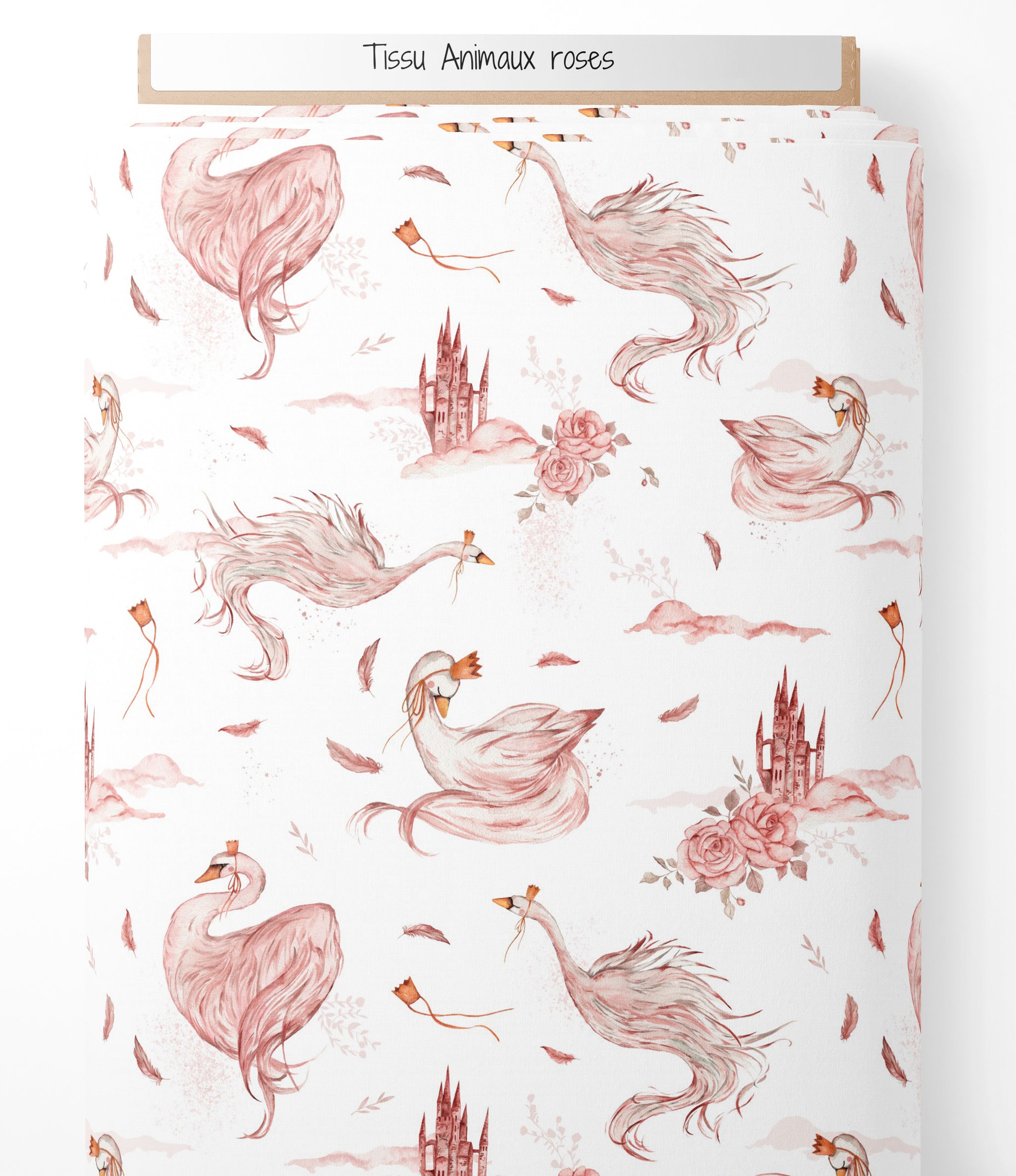 Tissu - Animaux rose