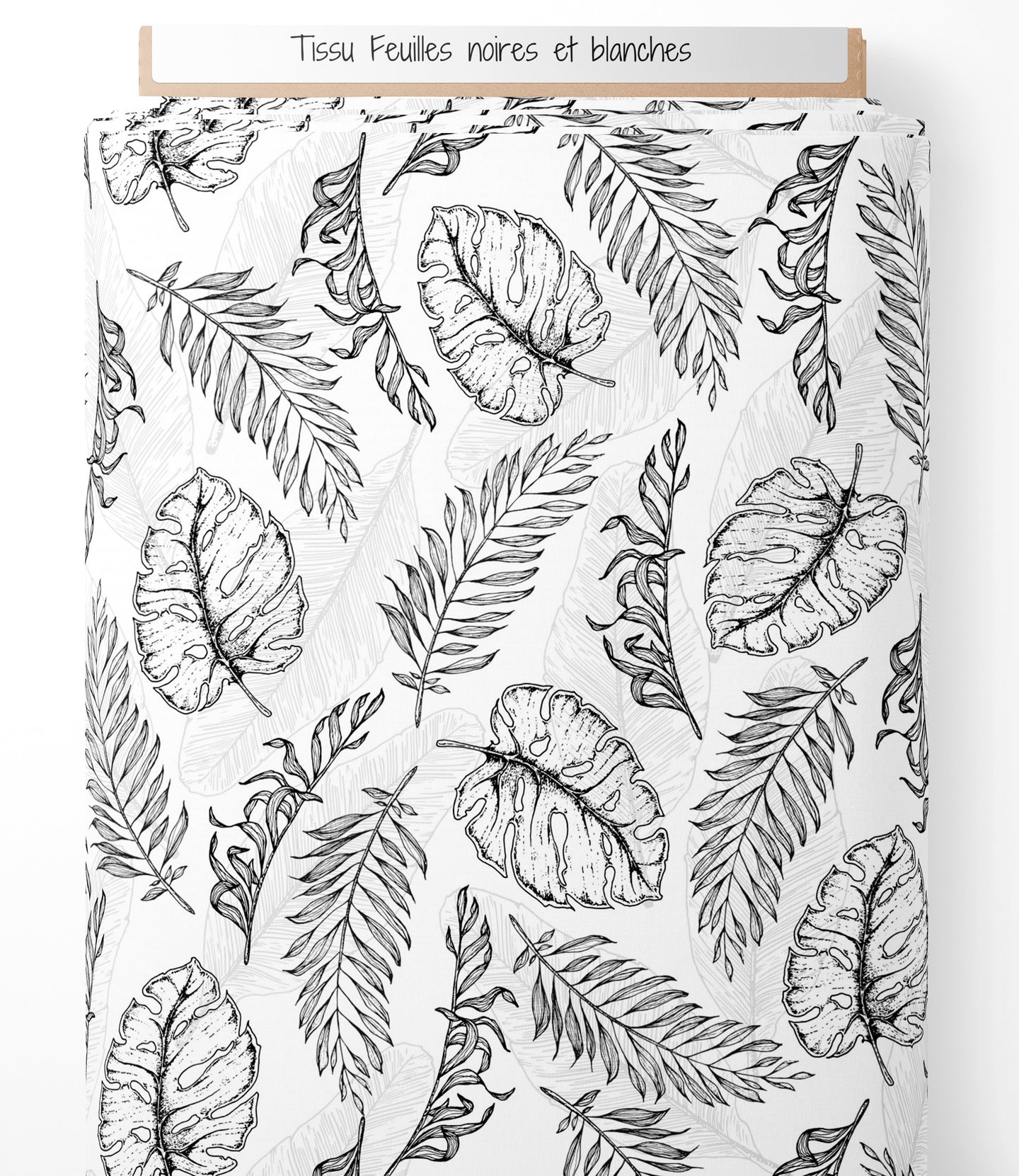 Tissu - Feuilles noires et blanches