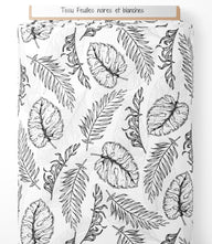 Tissu - Feuilles noires et blanches