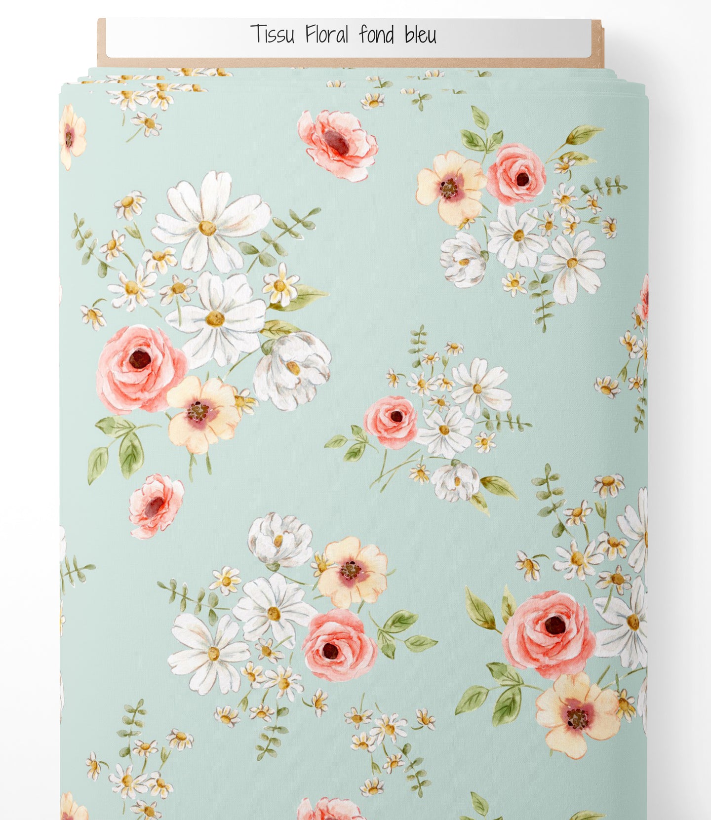 Tissu - Floral fond bleu