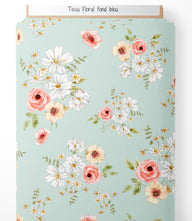 Tissu - Floral fond bleu