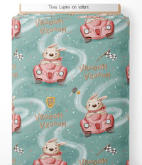 Tissu - Lapins en voiture