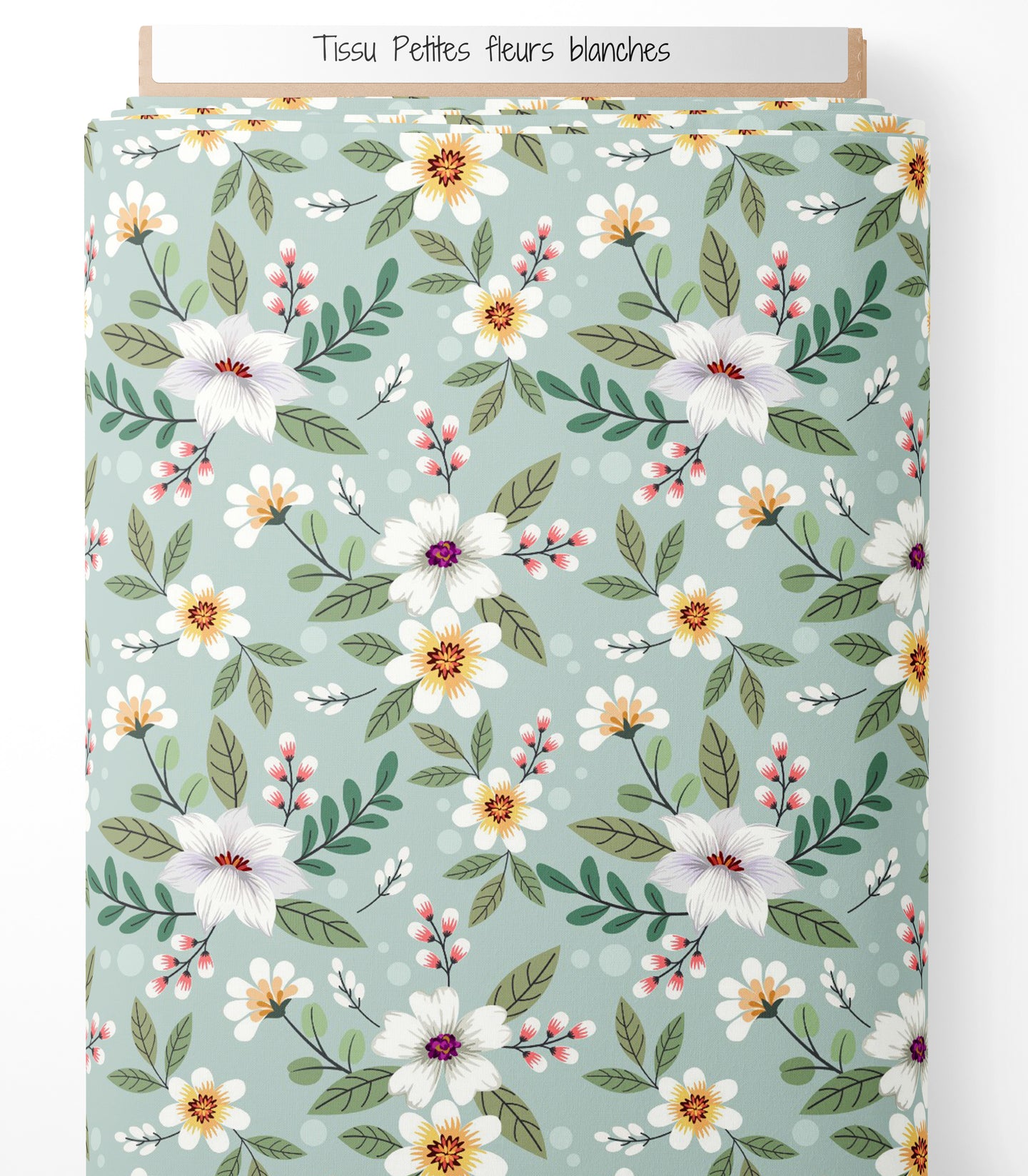 Tissu - Petites fleurs blanches