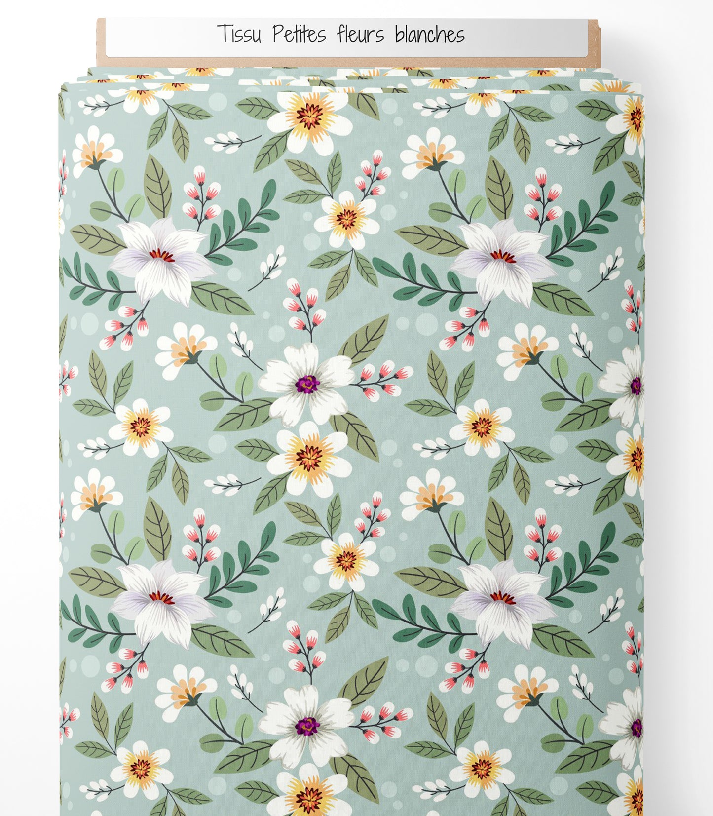 Tissu - Petites fleurs blanches