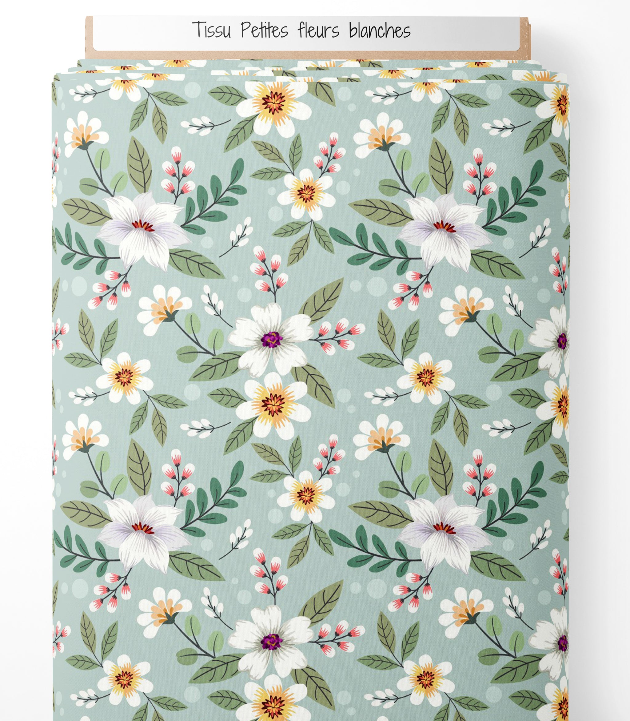 Tissu - Petites fleurs blanches