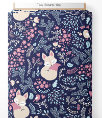 Tissu - Renards bleu