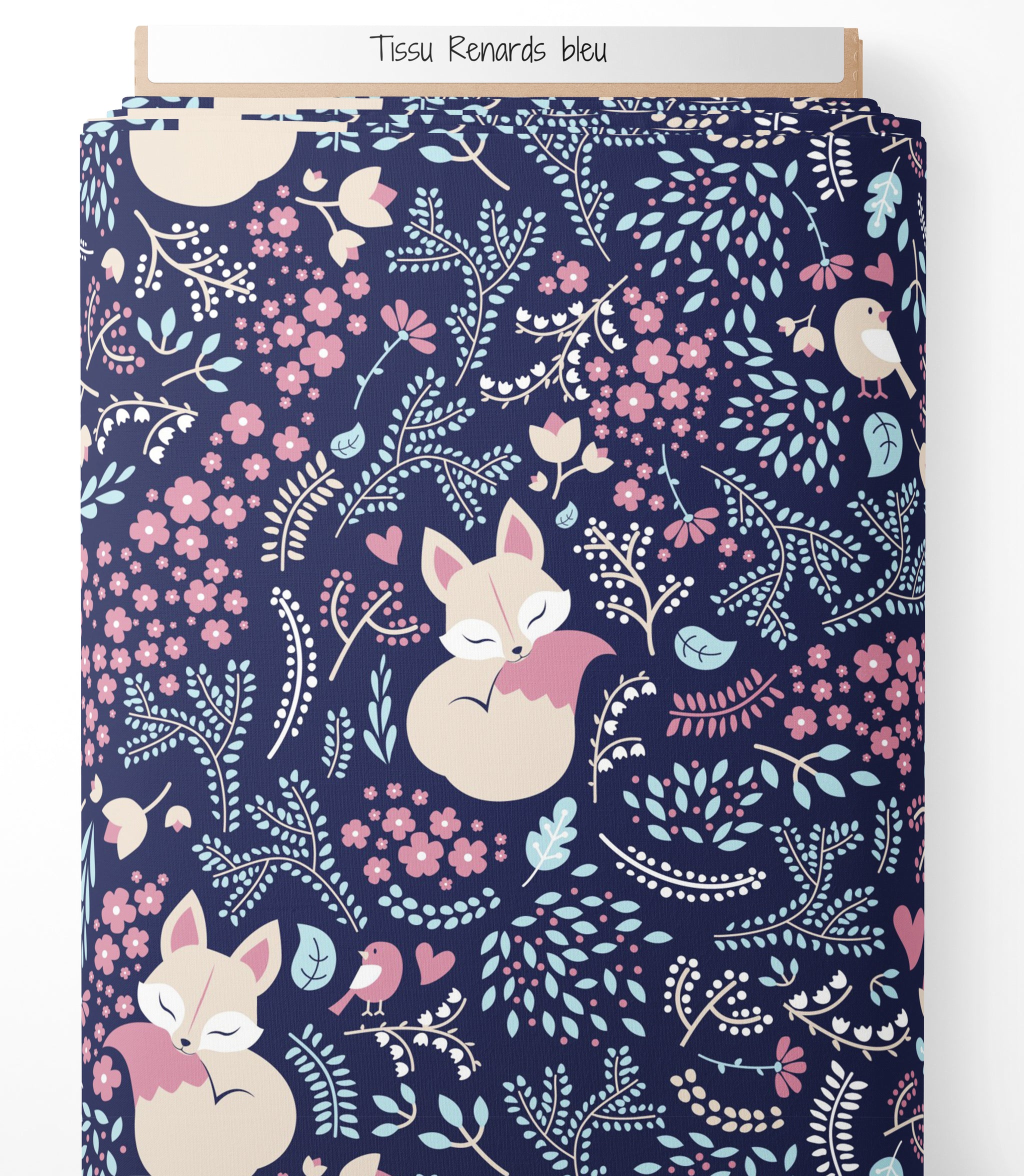 Tissu - Renards bleu