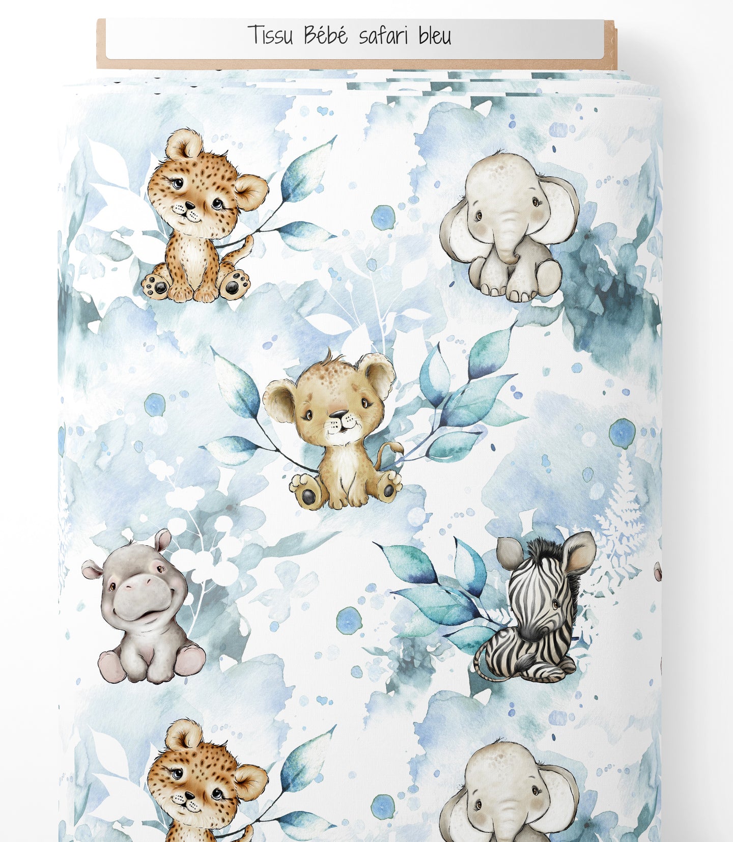 Tissu - Bébé safari bleu