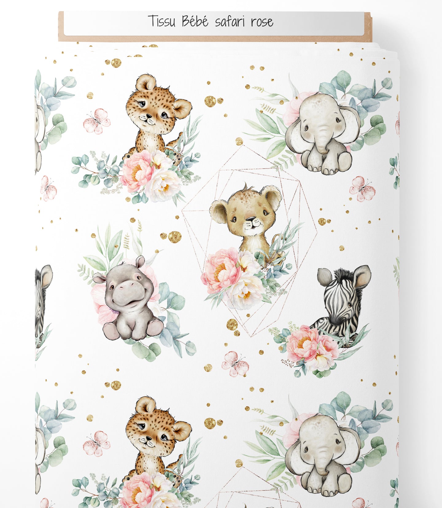 Tissu - Bébé safari rose