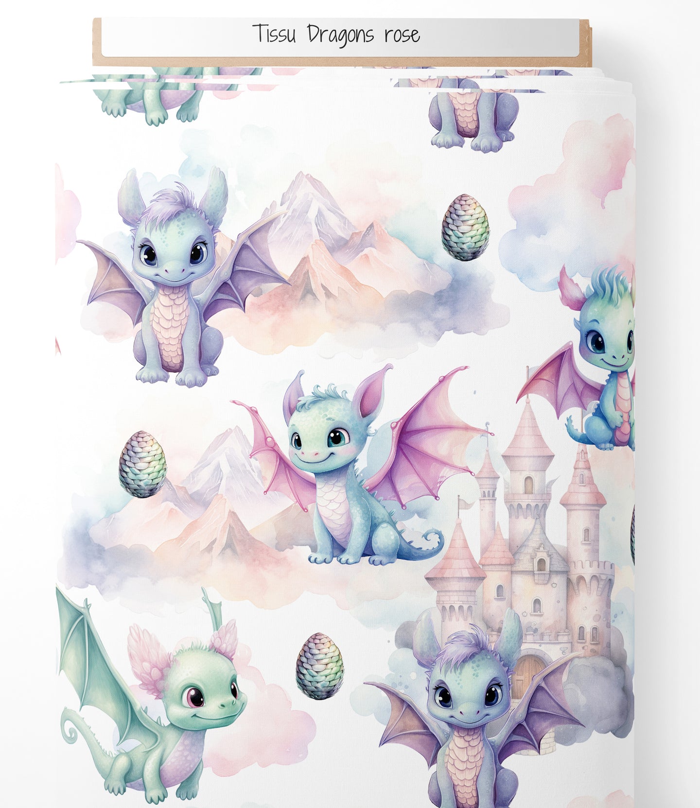 Tissu - Dragons rose