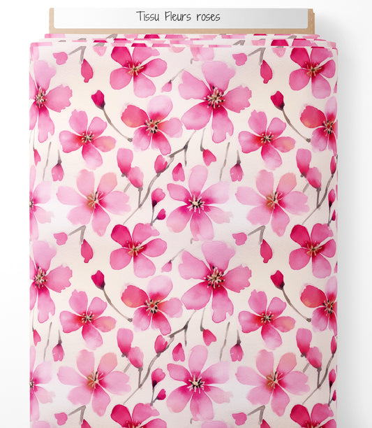 Tissu - Fleurs roses