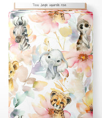Tissu - Jungle aquarelle rose