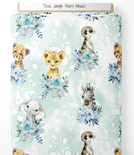 Tissu - Jungle fleurs bleues