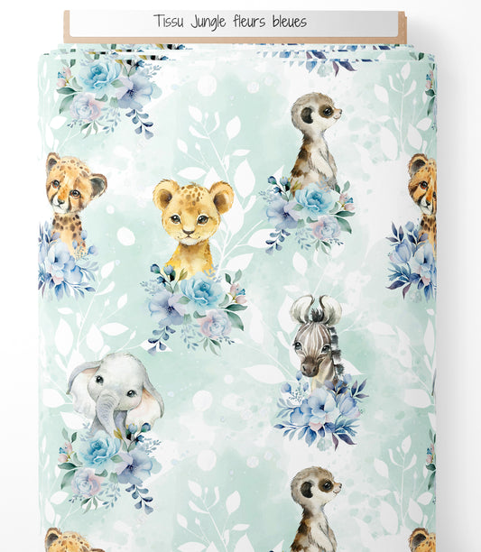 Tissu - Jungle fleurs bleues
