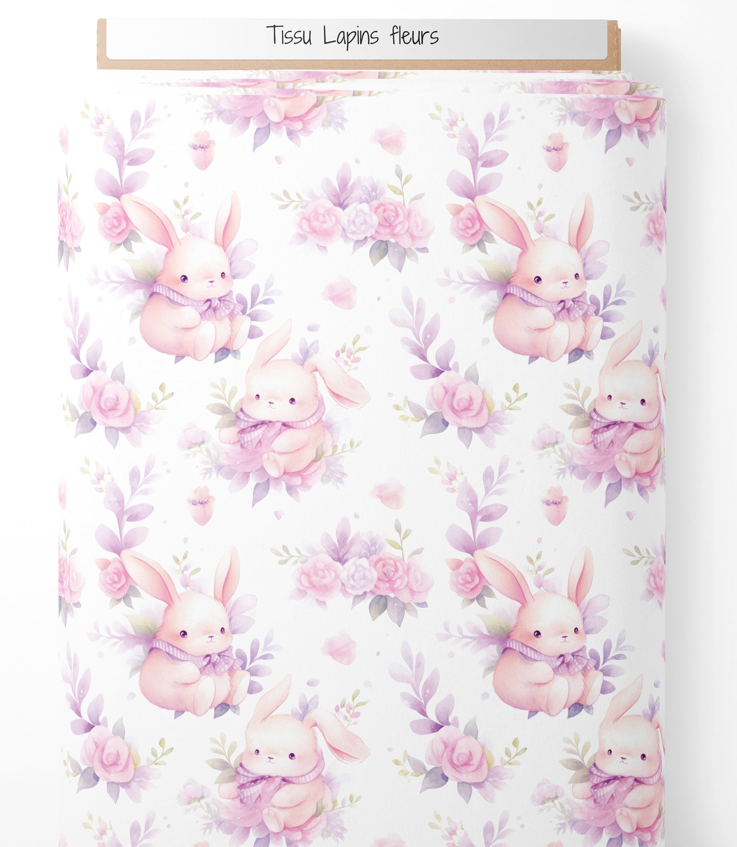 Tissu - Lapins fleurs