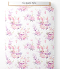 Tissu - Lapins fleurs