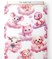 Tissu - Nuages roses