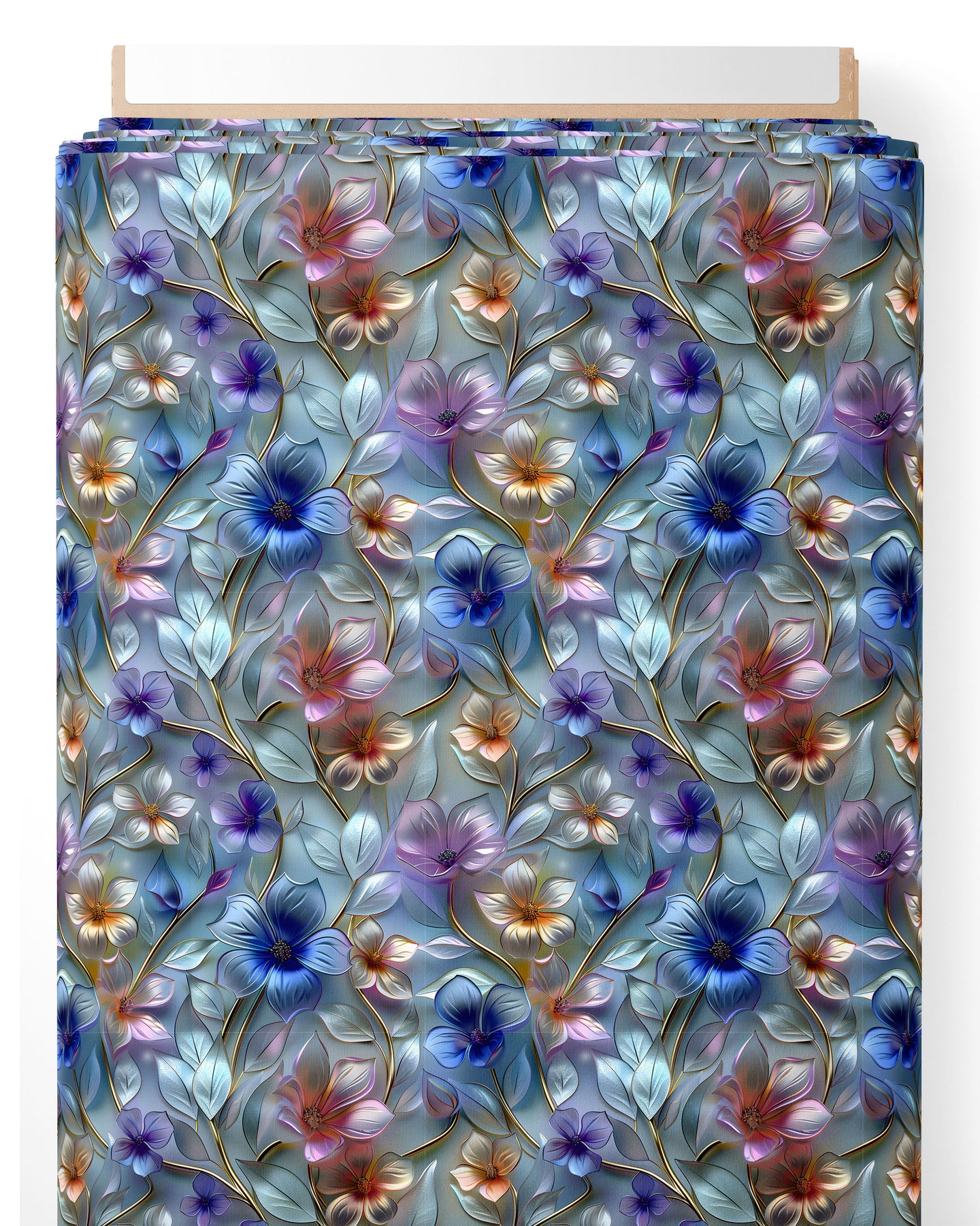 Tissu - 3D Fleurs liseré or