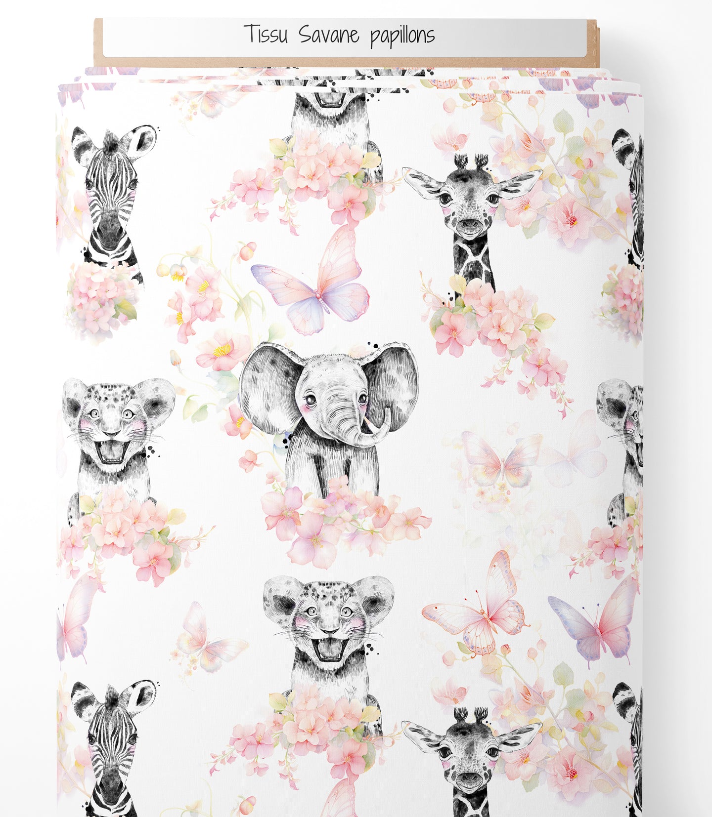 Tissu - savane papillons