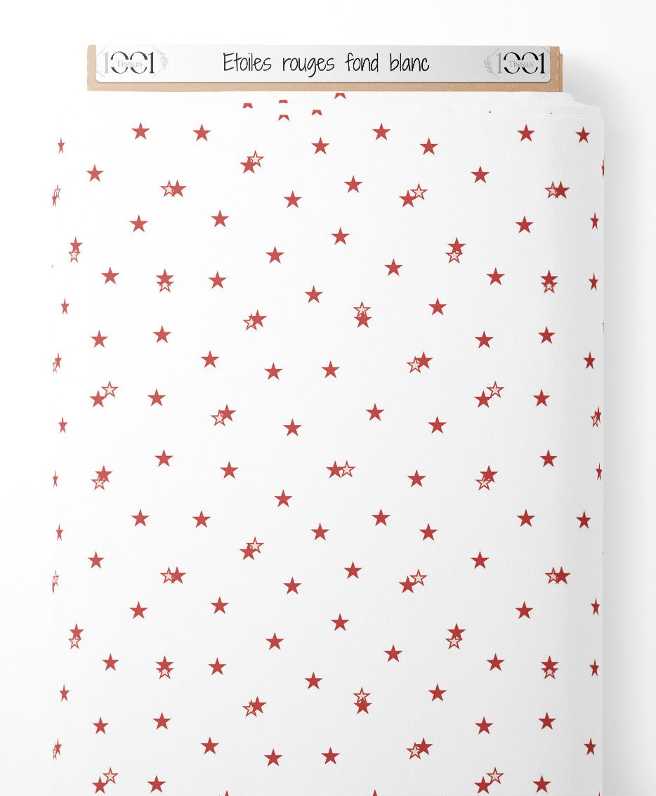 Tissu - Étoiles rouges sur fond blanc