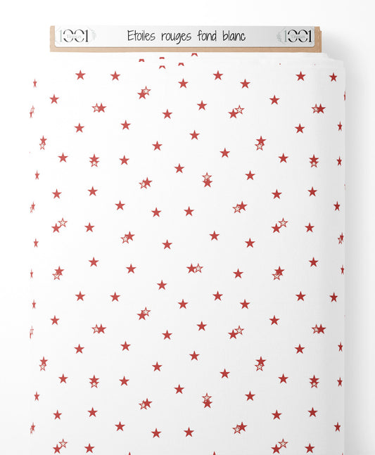 Tissu - Étoiles rouges sur fond blanc
