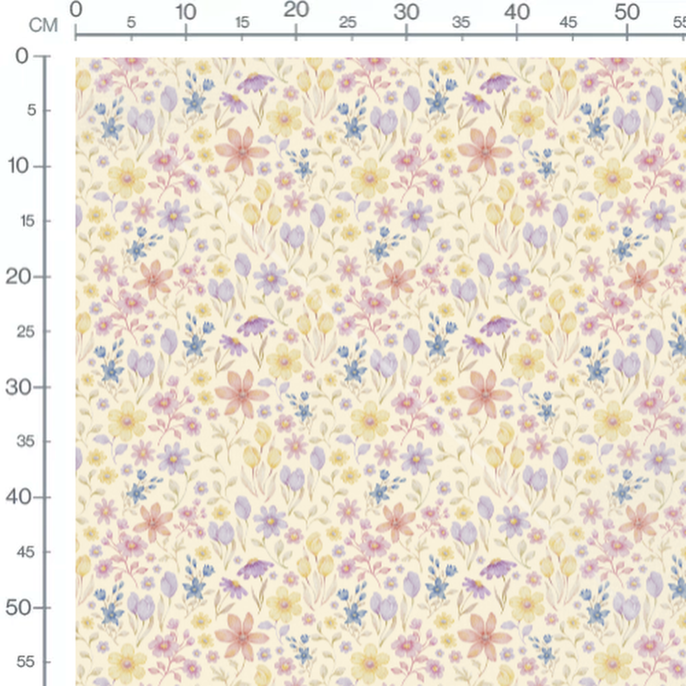 Tissu - Fleurs pastel sur fond crème
