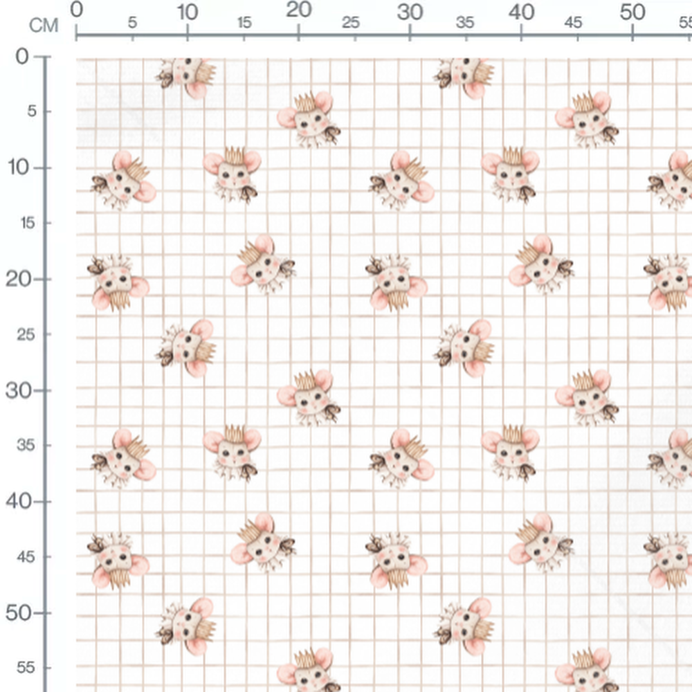 Tissu - Souris couronnées sur quadrillage
